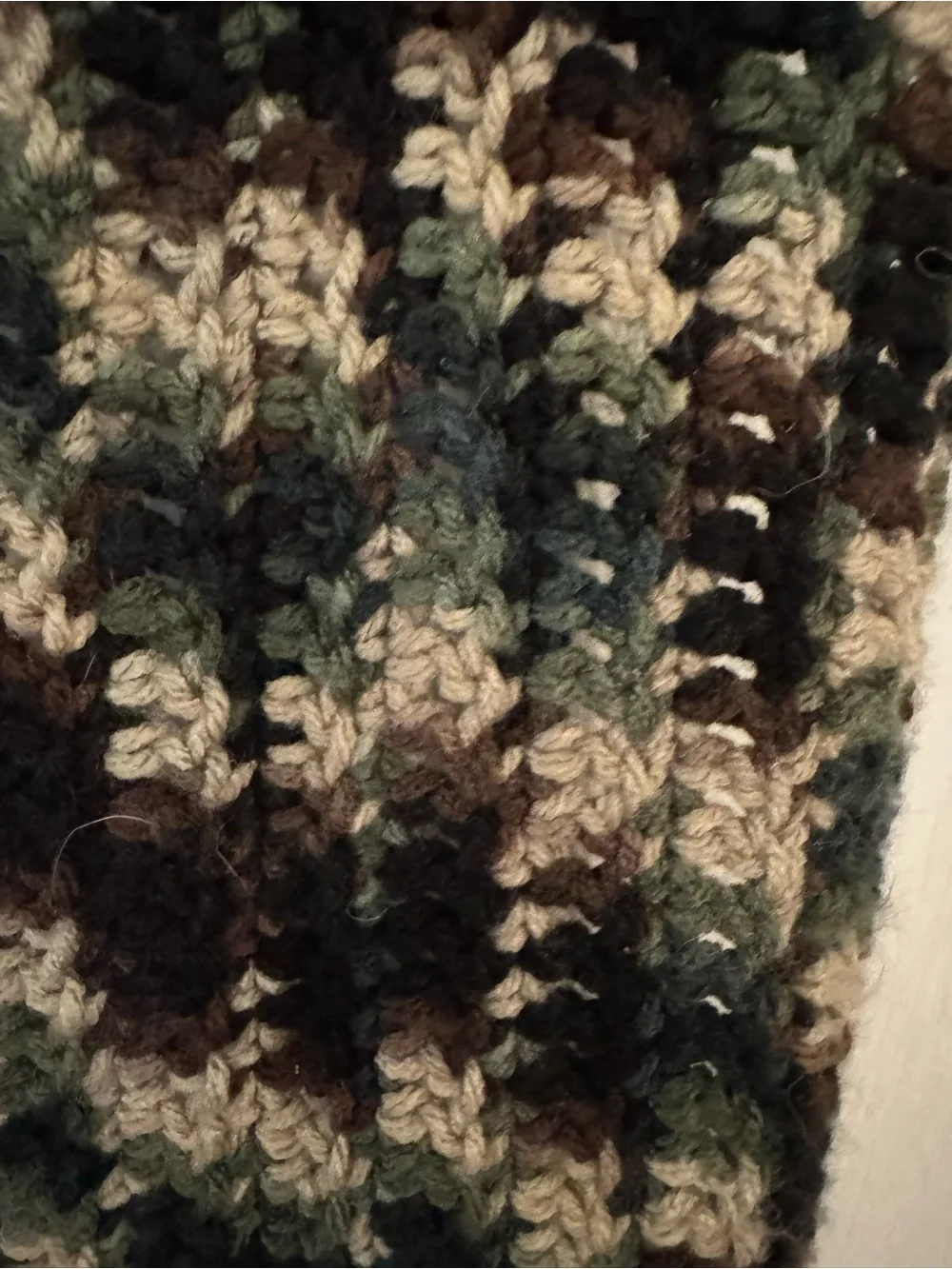 Chunky Hand  Knit Multi-Color Scarf - Green, Black, Cream Camo